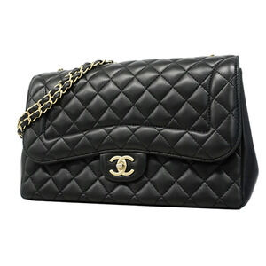 Chanel Shoulder Bag, Large Matelassé, Double Chain, Lambskin, Black/Champagne...